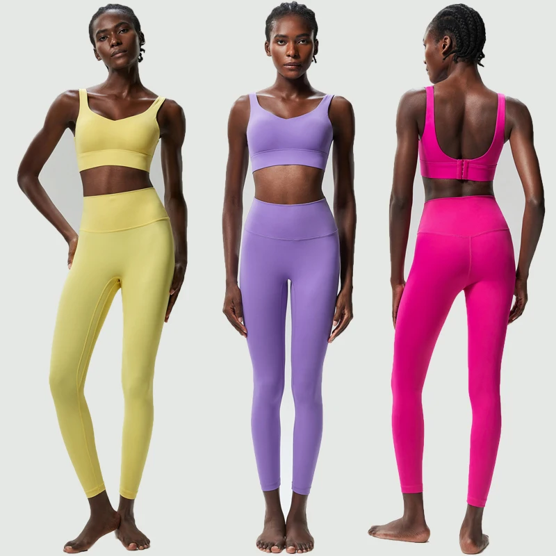 Conjunto Deportivo de Dos Piezas para Yoga, Color Sólido, Elástico, Suave, Transpirable, de Secado Rápido, para Gimnasio, Running y Entrenamiento