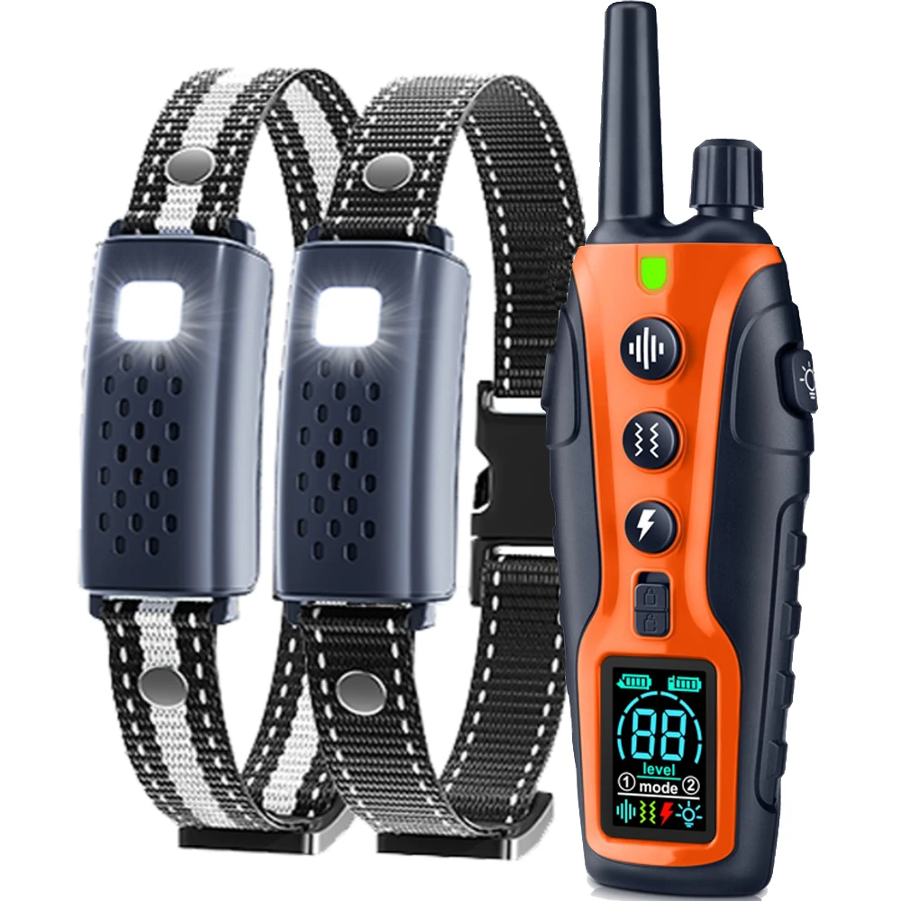 Collar de choque para entrenamiento de perros y mascotas, 3280 pies, 3 modos de entrenamiento, pitido, vibración, luz Flash de choque, seguridad por la noche, pantalla de batería Dual