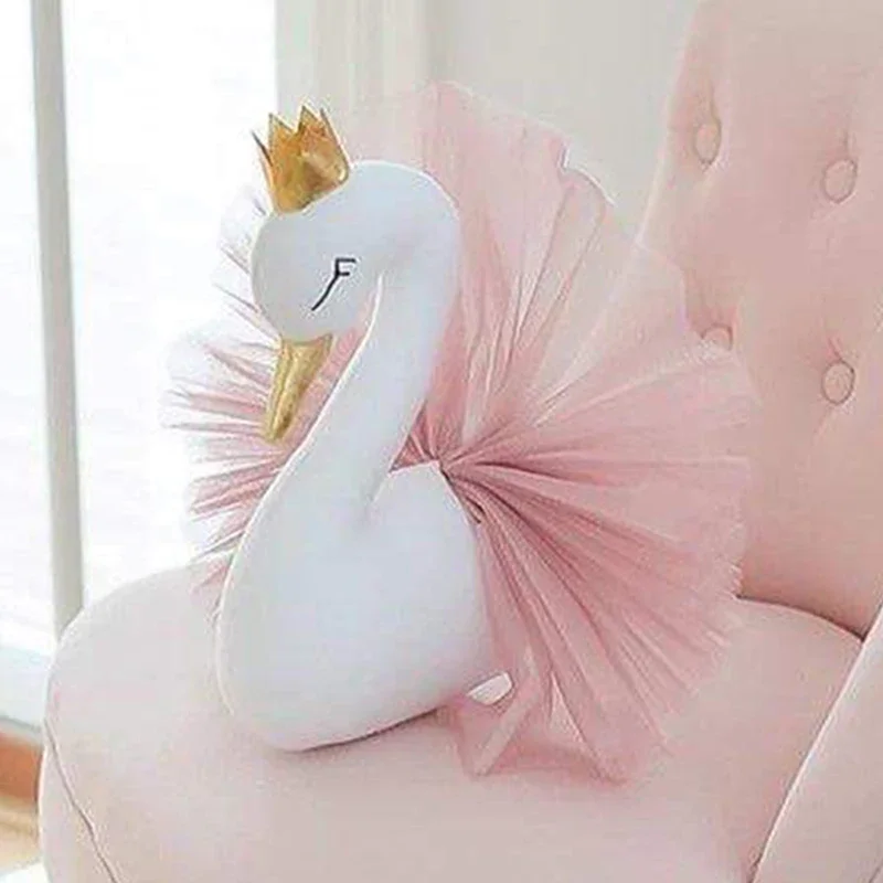 Muñeco de cisne de corona dorada, colgante de pared, decoración de habitación de niña, accesorios de fotografía de cumpleaños, relleno de Animal de cisne, regalo de decoración