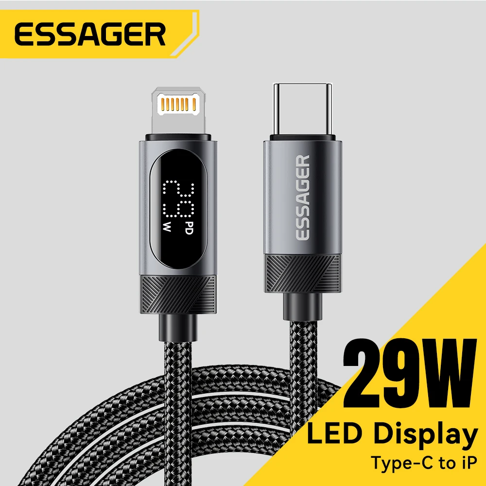 Essager tipo C a Cable de iluminación para iPhone 14 13 12 11 Pro Max PD 29W Cable de pantalla Digital de carga rápida para Macbook iPad