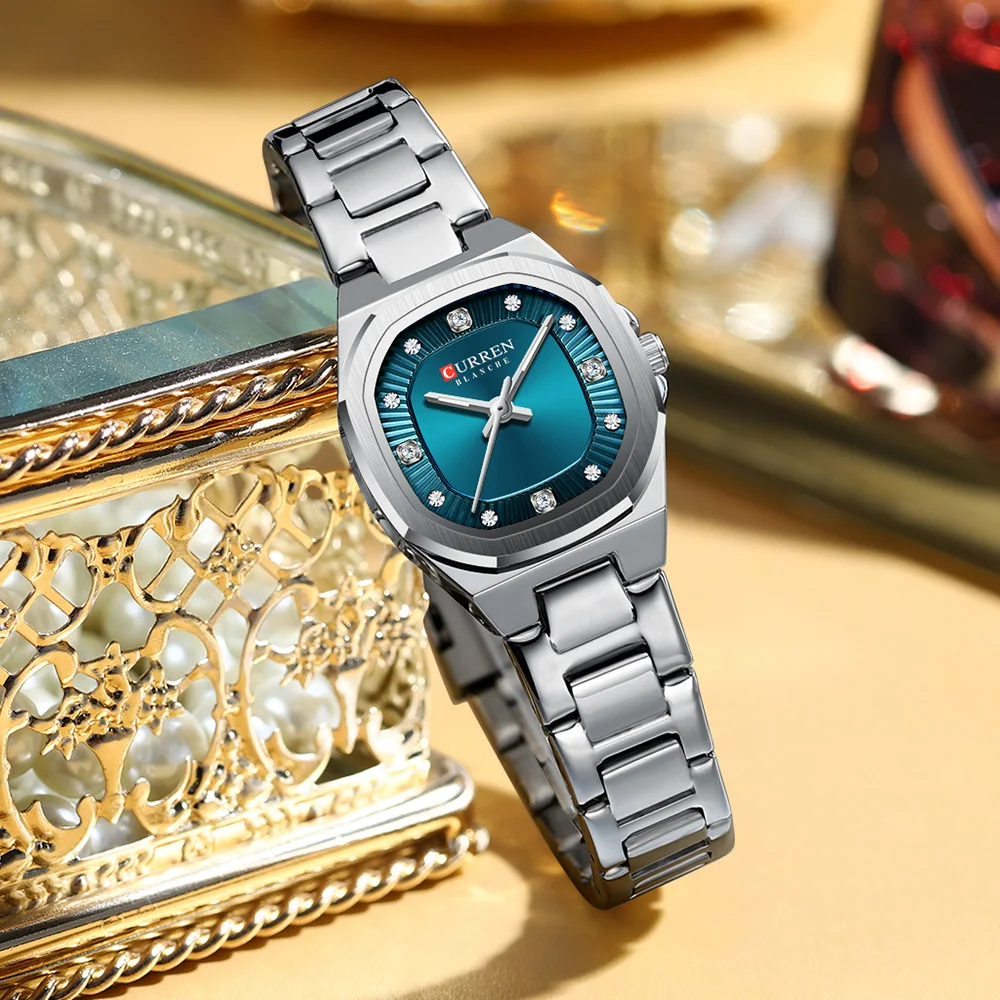 Reloj CURREN Gold para mujer con detalles de diamantes, elegante banda de acero inoxidable, diseño elegante viene con caja gratis