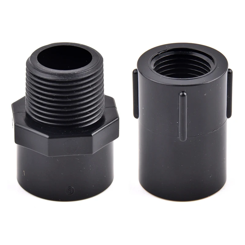Conector directo de PVC negro, rosca macho/hembra de 1/2 "3/4" 1 "a 20/25/32mm, accesorios de junta recta para tubería de agua de riego de jardín