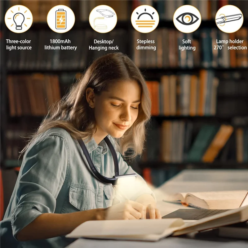 Lámpara de lectura USB de alta calidad, luz de libro para el cuello, recargable, manos libres, LED duradero para Camping, reparación de iluminación, luz nocturna de lectura