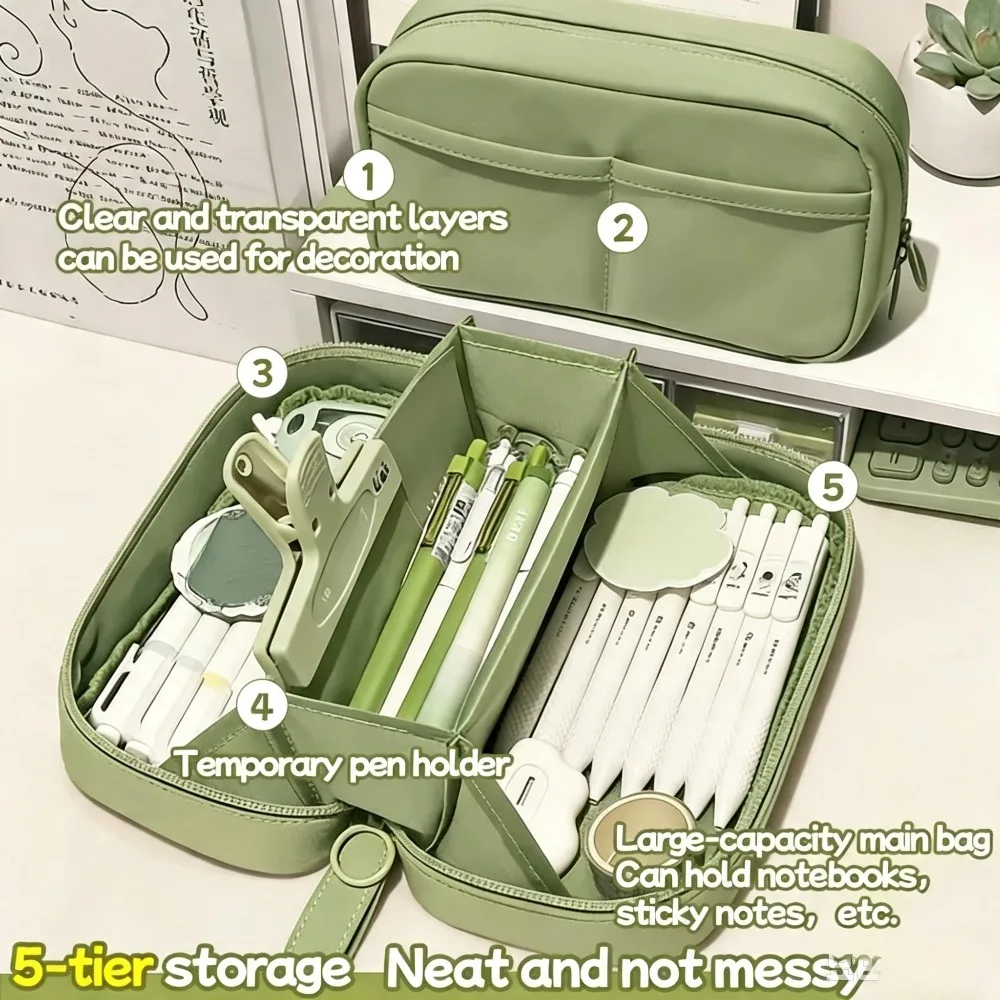 Estuche para Lápices Volcano de Gran Capacidad, Almacenamiento de 3 Compartimentos, Organizador de Lápices y Papelería de Alta Estética para Niños y Niñas
