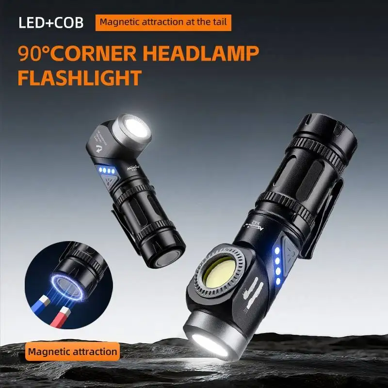 Linterna LED 2 en 1 90 ° Linterna Frontal Giratoria Súper Brillante para Camping, Trabajo al Aire Libre, Senderismo, Emergencias, con Imán
