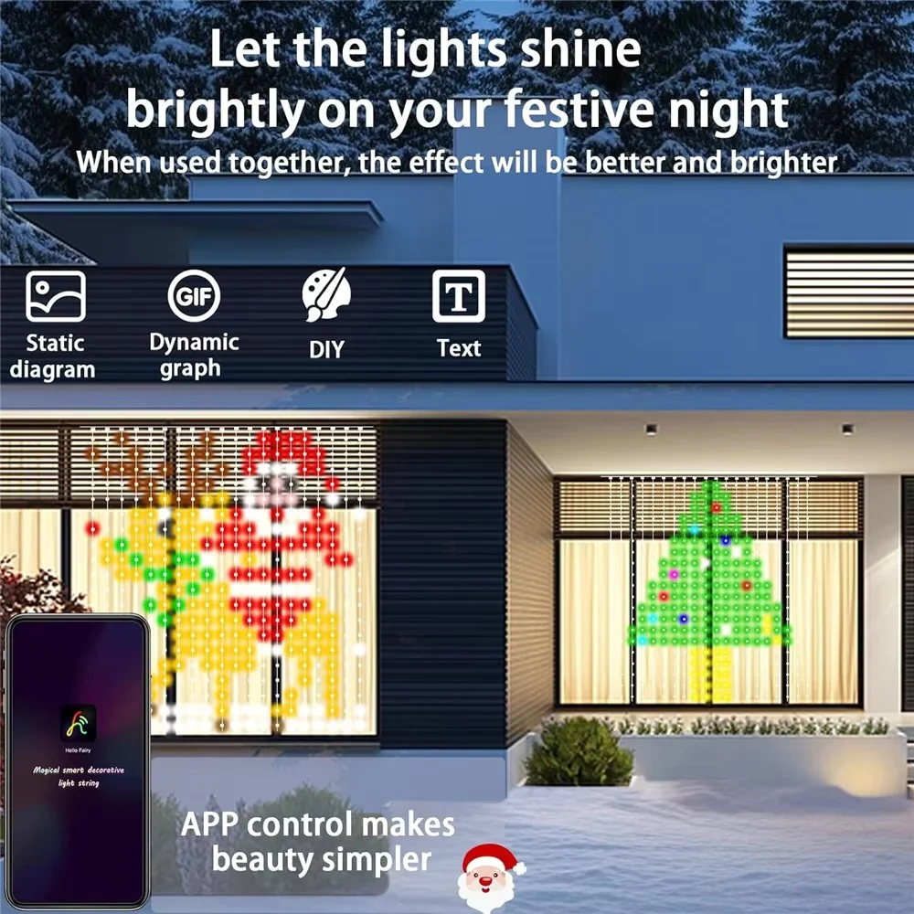 Cortina de luces LED inteligente con control por aplicación, RGB regulable, patrones personalizables, iluminación ambiental musical para el hogar, fiestas, decoración navideña