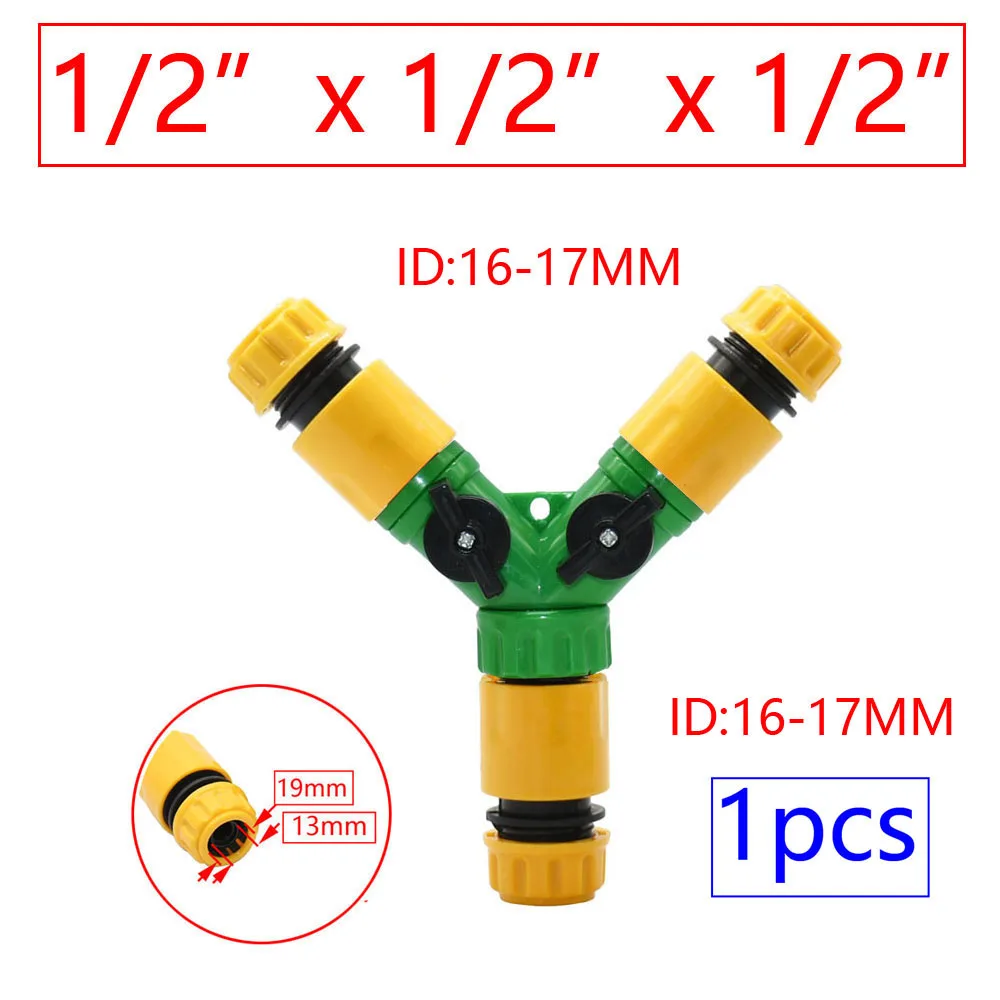 Conector en Y de 16 mm, 1/2 y 3/4 Pulgadas, Divisor de Agua para Manguera de Jardín de 2/3 Vías con Conector Rápido, Válvula de Riego para Jardín