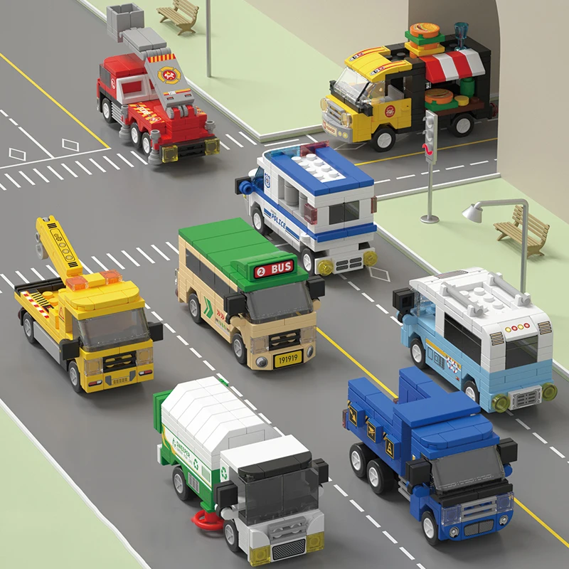8 juguetes de rompecabezas, bloques de construcción, coches deslizantes, vehículos de simulación con temática urbana, decoraciones interiores exquisitas, regalos navideños