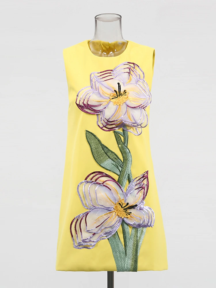 TWOTWINSTYLE, vestidos adelgazantes de colores empalmados con diamantes para mujer, minivestido sin mangas con cuello redondo y cintura alta con temperamento para mujer