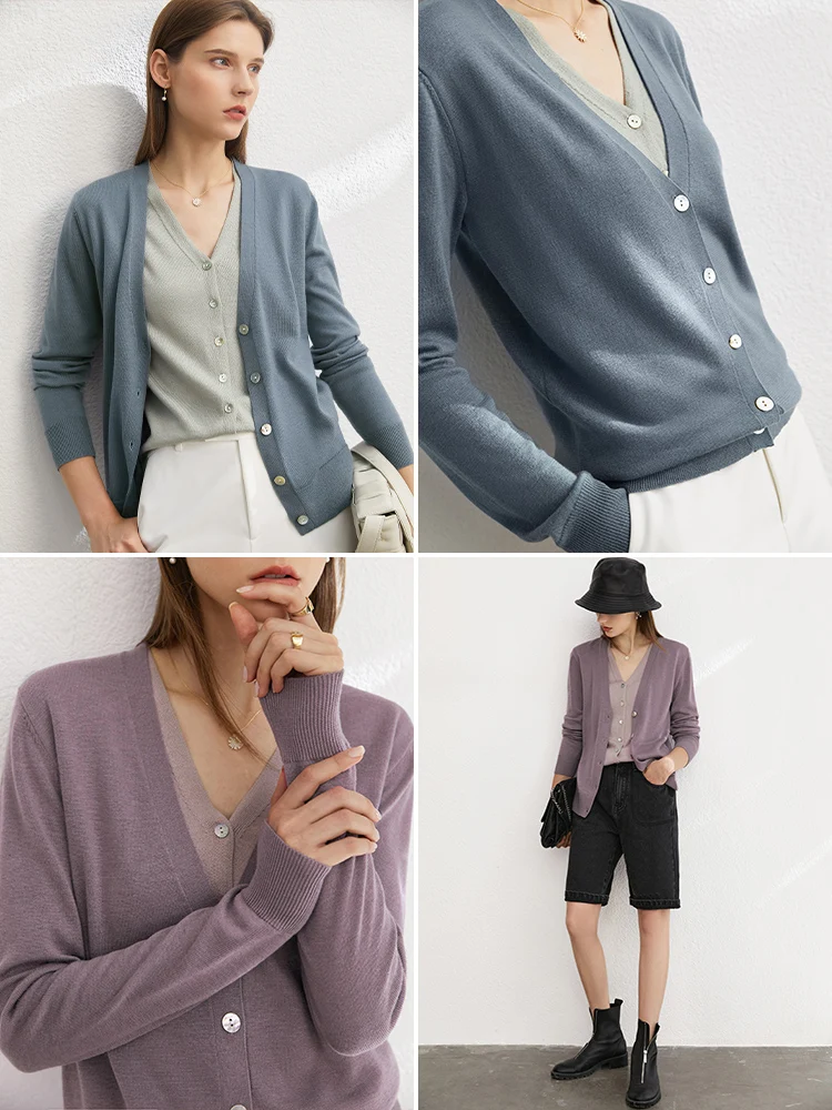 Amii-cárdigan minimalista de lana para mujer, blusa holgada con hebilla y cuello en V, 2024