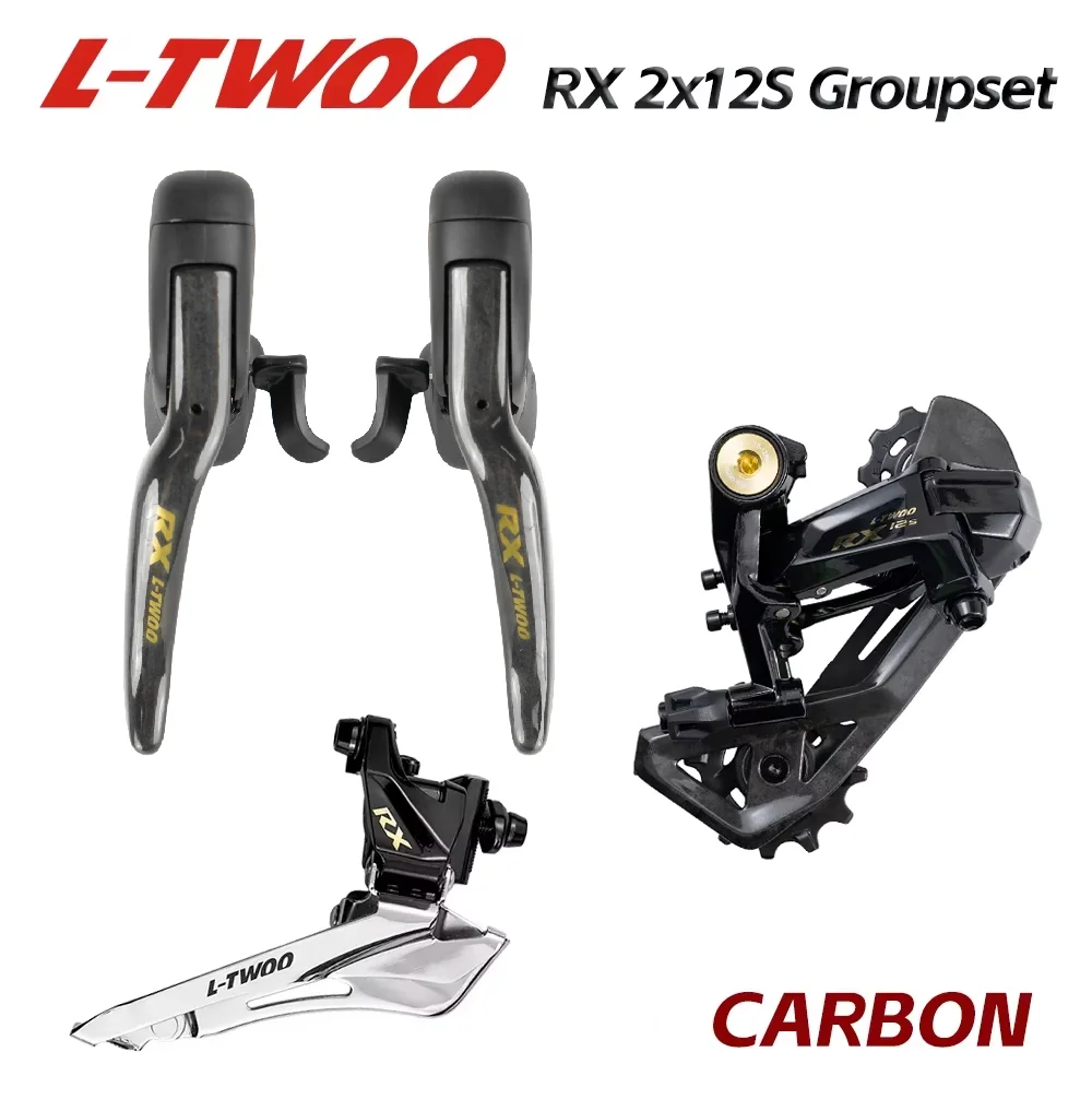 Grupo de Cambio LTWOO RX 2x12 Velocidades, 24s para Carretera, 4 Piezas, Palanca de Cambios de Fibra de Carbono + Desviador Trasero de Fibra de Carbono + Desviador Delantero
