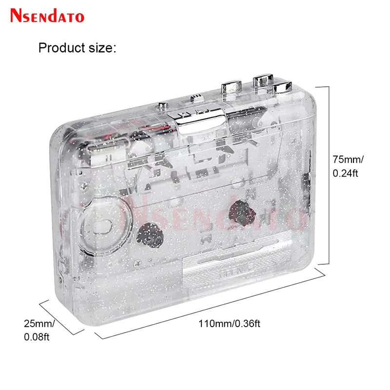 Reproductor de Audio Portátil Transparente con USB, Reproductor de Casetes, Grabador de Música, Conversor de Casete a MP3 para PC, Reproductor de MP3 con USB
