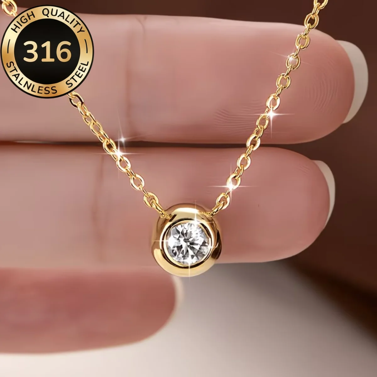 Collares con Colgante de Circonita Cúbica Redonda Brillante Minimalista Chapado en Oro de 18K, Collar con Piedra de Circonita Cúbica AAA Transparente para Mujer, Regalos de Joyería