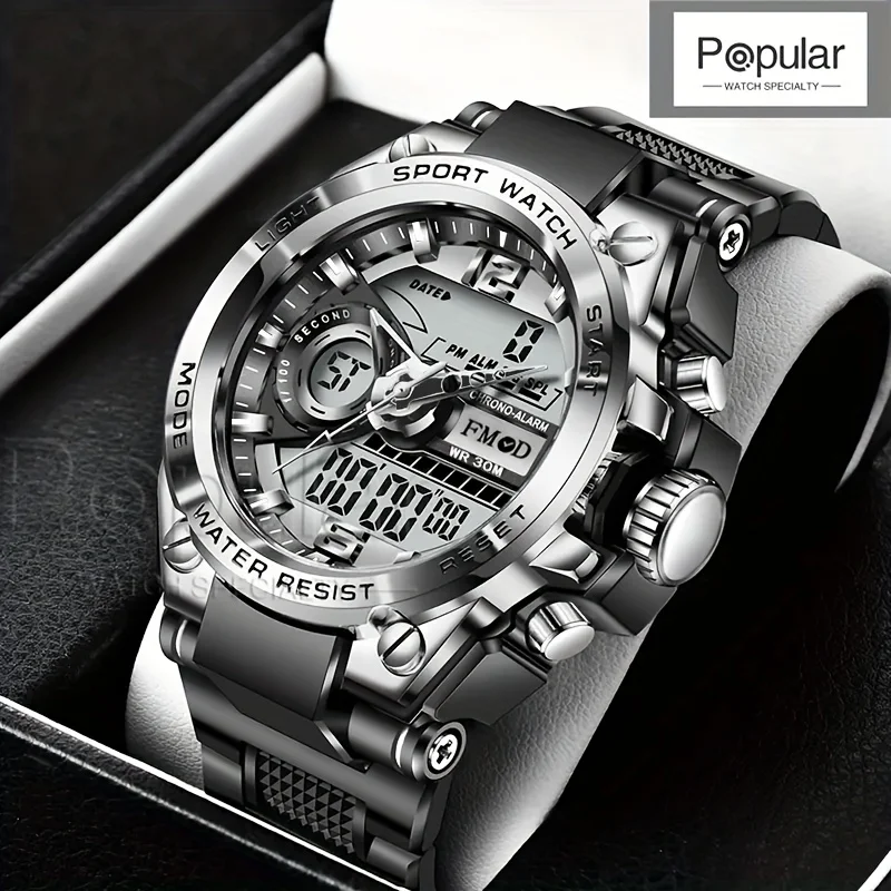 Reloj de pulsera Digital militar de acero para hombre, reloj de cuarzo LED, reloj deportivo, relojes grandes para hombre, relojes masculinos