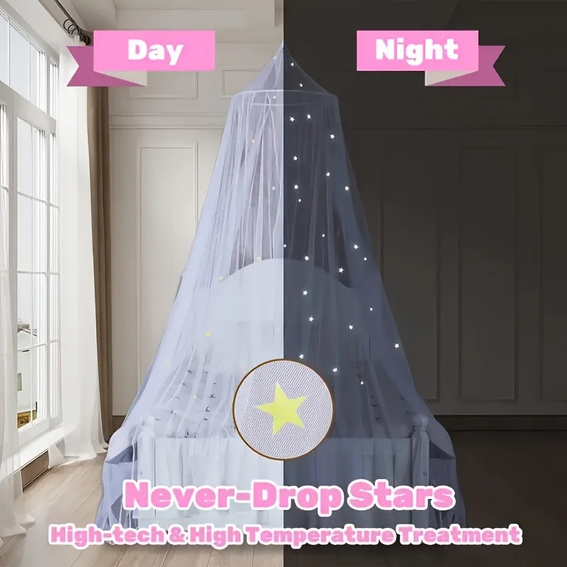 Mosquitera Luminosa Tipo Domo para Cama Infantil, Plegable, con Estrellas Adhesivas, Mosquitera Colgante para Cuna de Bebé, Mosquitera de Princesa