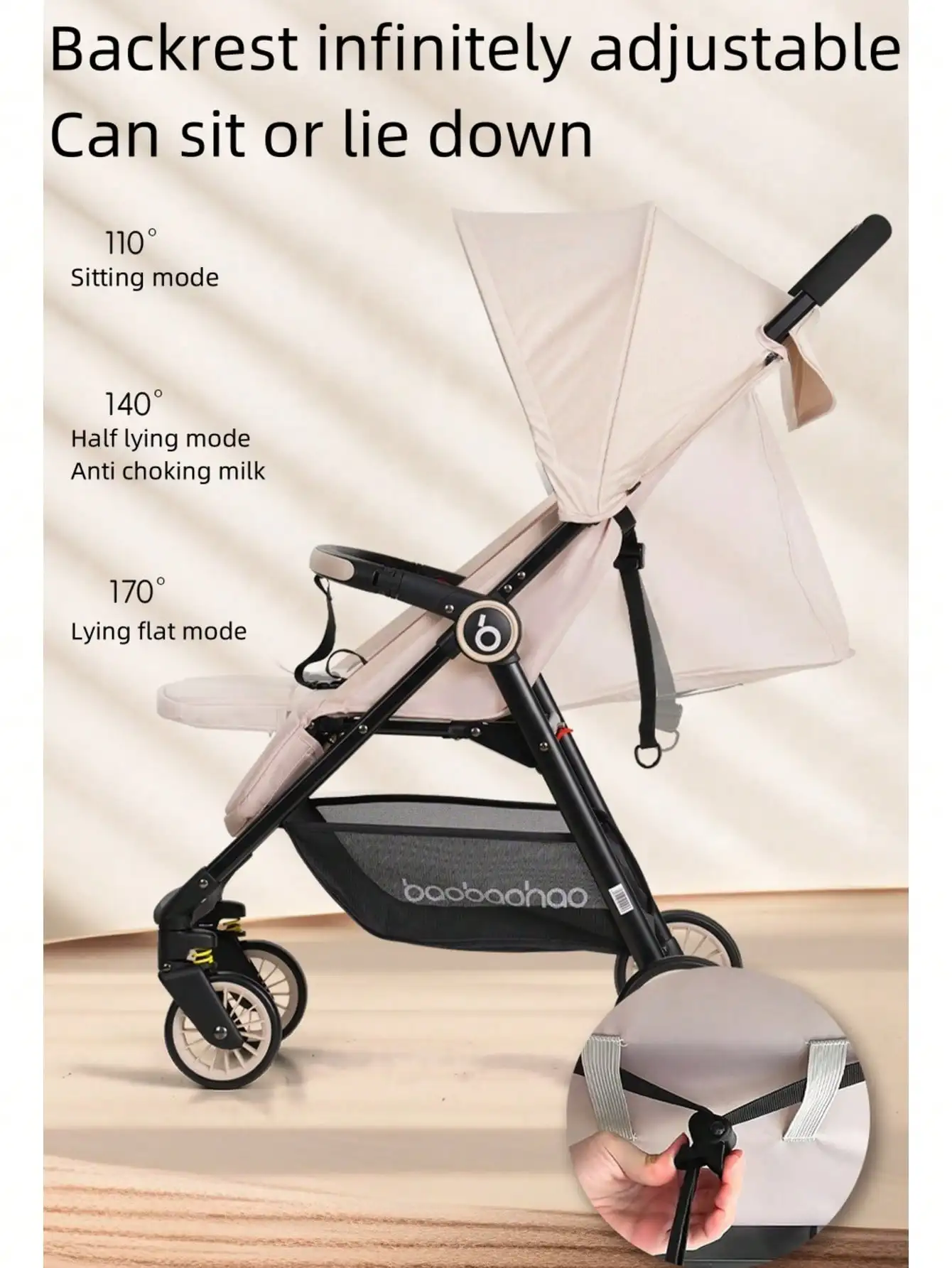 Cochecito de bebé ligero de color negro, de 4,7 kg, portátil y adecuado para usar en aviones, trenes, coches, en casa y en el trabajo. Cochecito de viaje práctico.