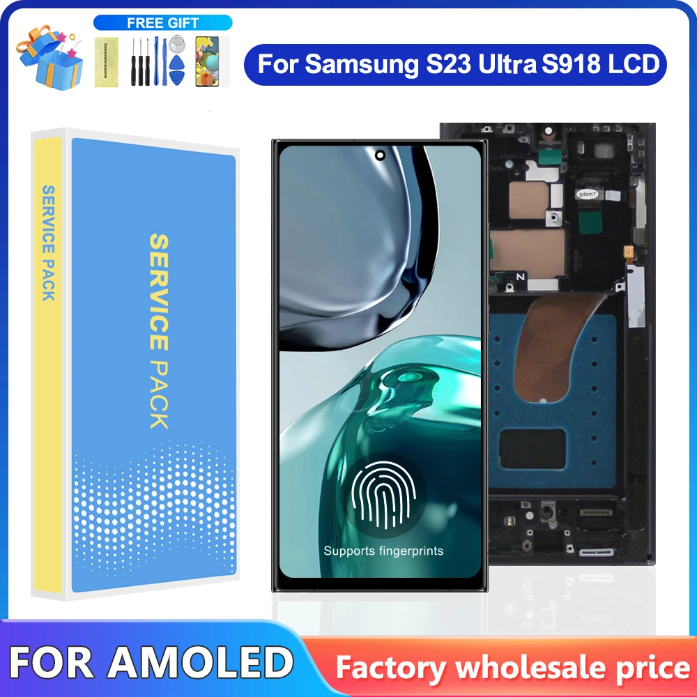 Pantalla AMOLED de 6,78 pulgadas para Samsung S23 Ultra LCD montaje de digitalizador con pantalla táctil para S23 Ultra S918 S918B S918U pantalla con marco