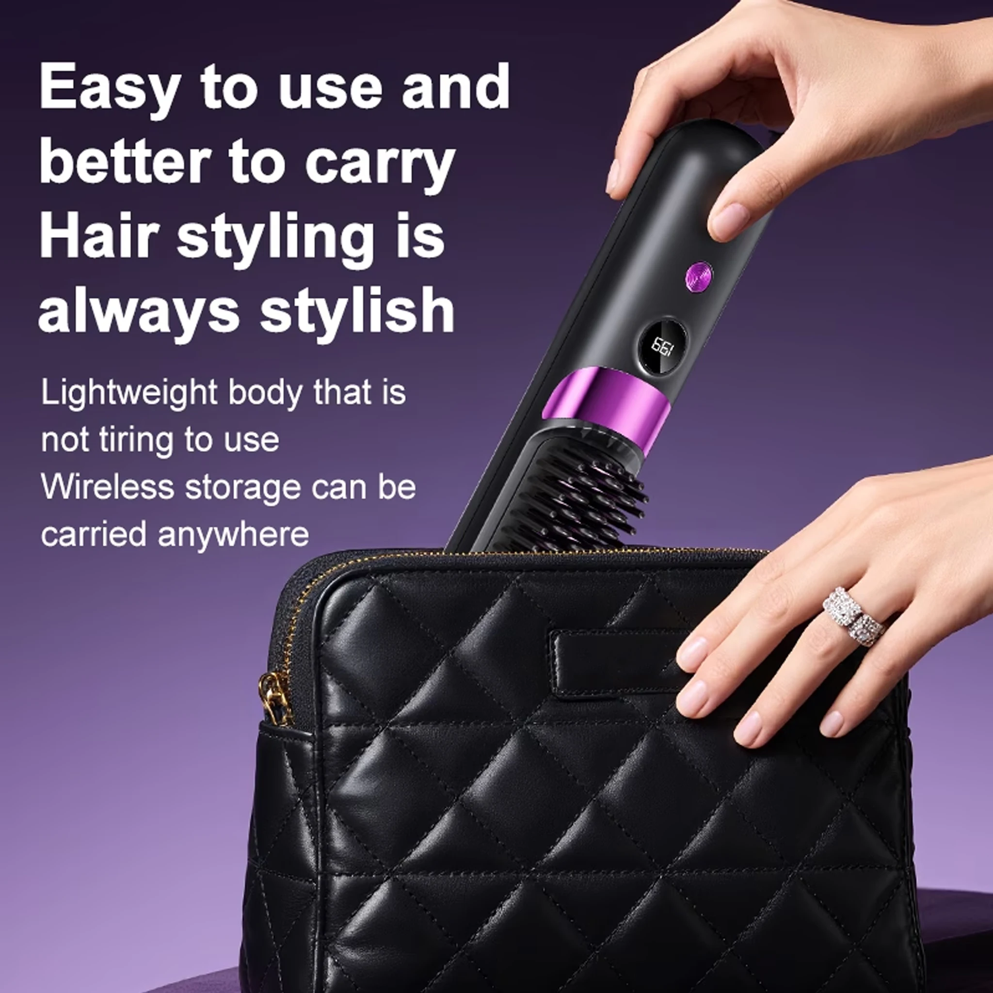 Cepillo Alisador de Cabello Portátil, Inalámbrico con Carga USB, Peine Caliente con Revestimiento Cerámico, Herramienta de Peinado Iónica Anti-Frizz