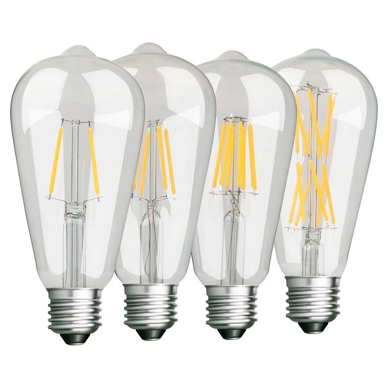 6 uds LED ST64 2W 4W 6W 8W DC 220V 110V bombilla de filamento dorado regulable E27 B22 luz Vintage Edison lámpara Retro aspecto de vidrio dorado