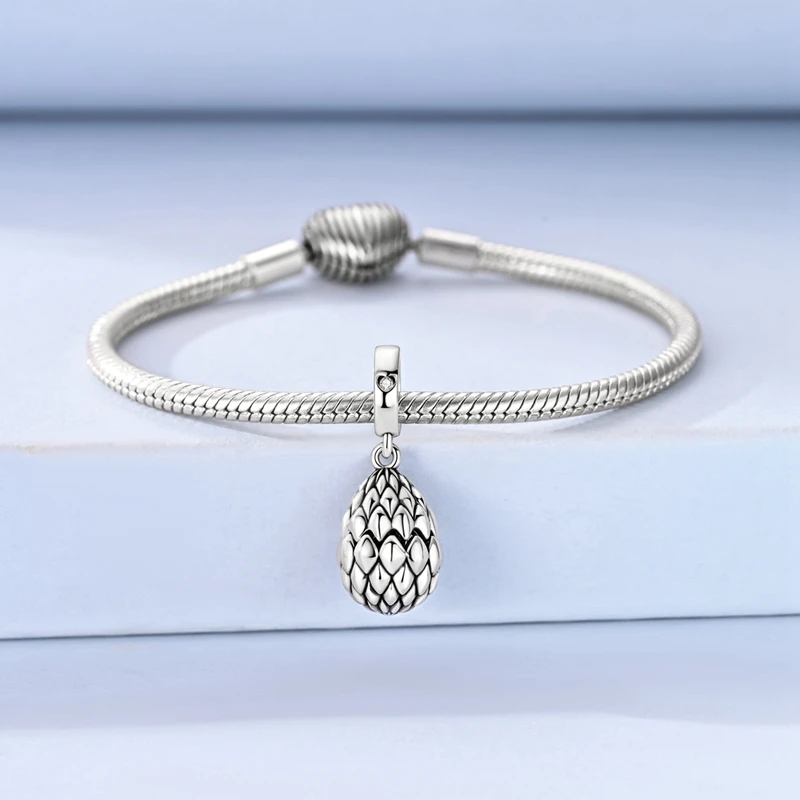 Abalorio Abrible de Plata de Ley 925 con Forma de Huevo de Dragón, Compatible con Pulseras Originales, Abalorio de Plata 925 para Mujer