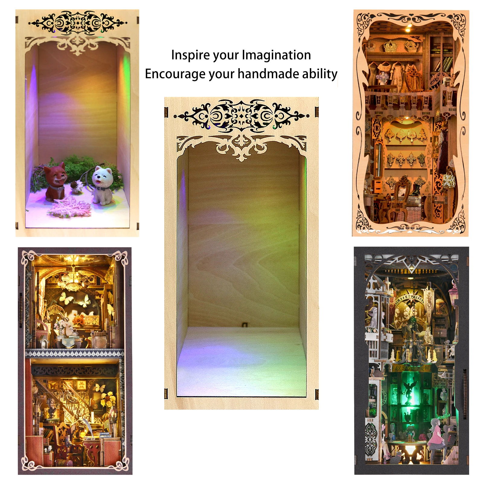 Kits de inserción de estante de rincón de libros DIY, libertad de creación, casa de muñecas, Kit de construcción en miniatura de madera, sujetalibros, estantería, decoración del hogar