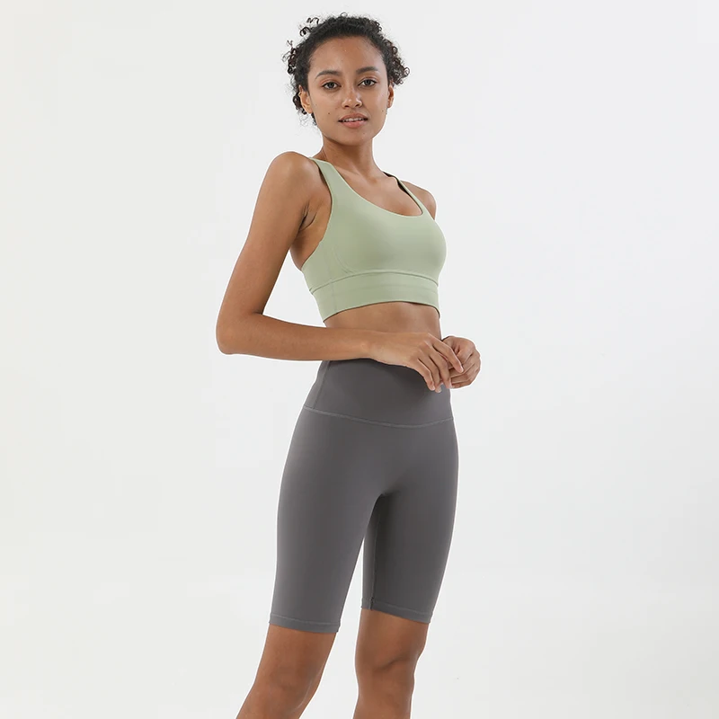Conjunto de Yoga de Nailon de Dos Piezas para Gimnasio, Top Deportivo para Mujer, Pantalones Cortos de Ciclismo, Ropa Deportiva para Fitness, 45 Colores, Ropa para Mujer