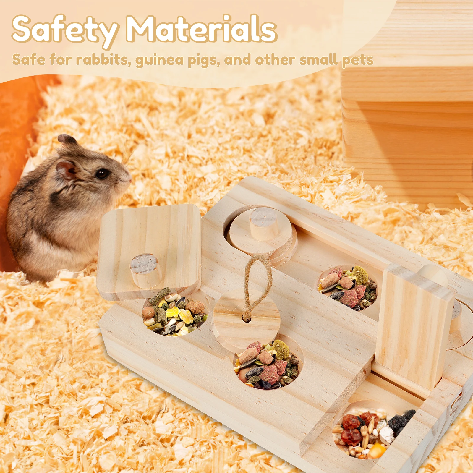 Juguetes de madera 6 en 1 para forrajeo de hámster, alimentador para mascotas pequeñas, rompecabezas interactivo, dispensador de golosinas, juguetes para conejillos de indias