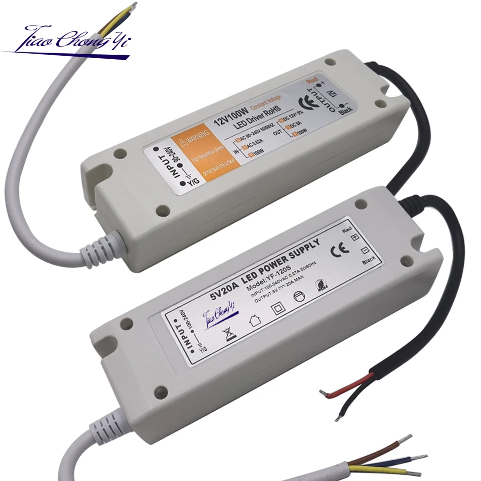 Fuente de alimentación de 5V Controlador LED de 12V Adaptador de corriente de 5 voltios 12 voltios 60W 72W 100W CA 110V 220V a CC 5V 12V 8A 20A Transformador de tira LED