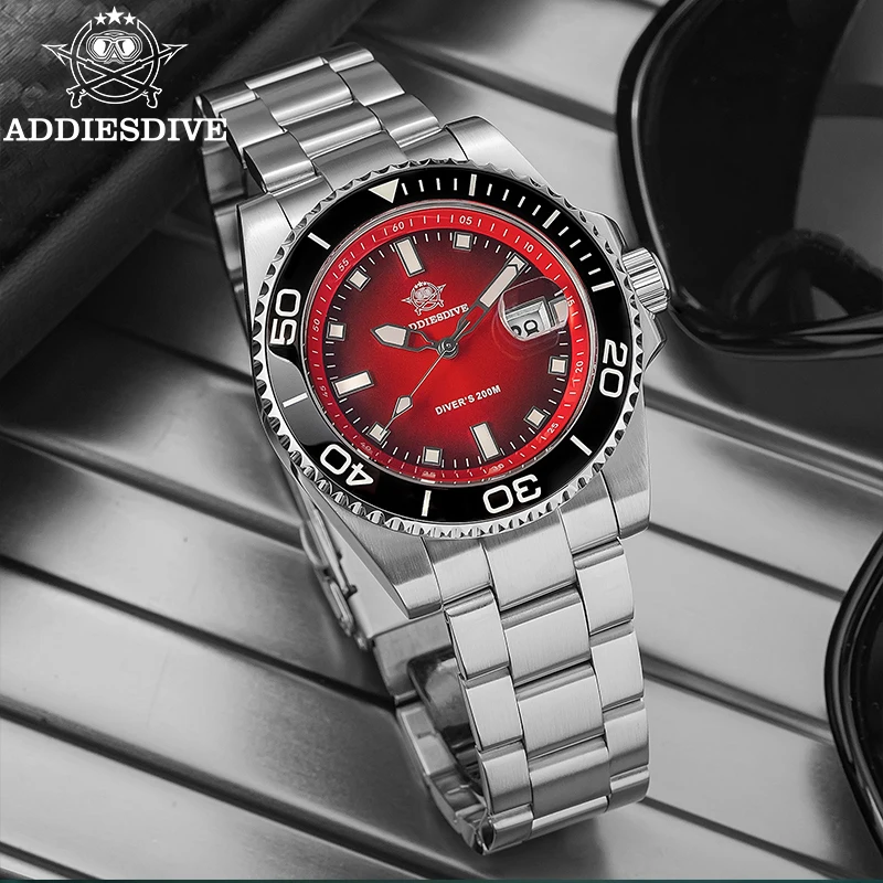 Reloj de lujo ADDIESDIVE de 41mm para hombre, reloj con movimiento de cuarzo japonés 2115, luminoso, resistente al agua hasta 200m, relojes de buceo de acero inoxidable 316L