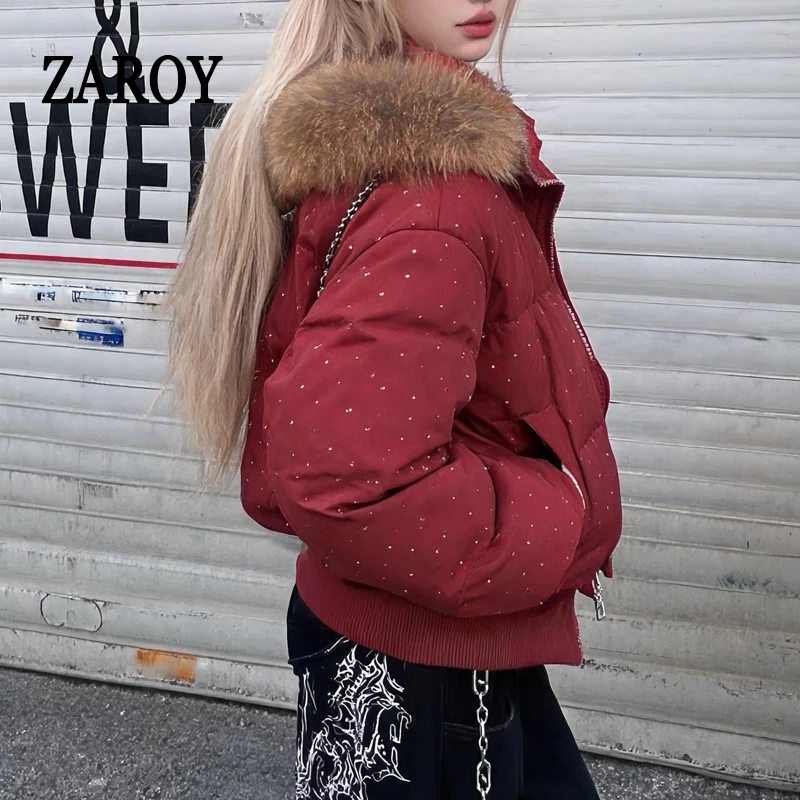 ZAROY Chaqueta de invierno para mujer, abrigada y gruesa, con capucha, de algodón, estilo coreano, lisa, versátil, informal, abrigo corto, ropa de abrigo para la nieve, chaqueta de invierno.