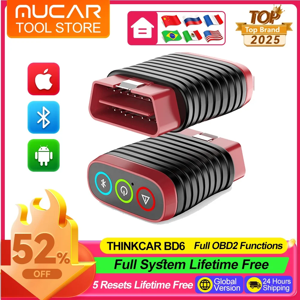 Thinkcar BD6 OBD2 escáner herramienta de diagnóstico de sistema completo 5 reinicio de vida lector de código de coche inalámbrico gratuito para Android Iphone VS BT200