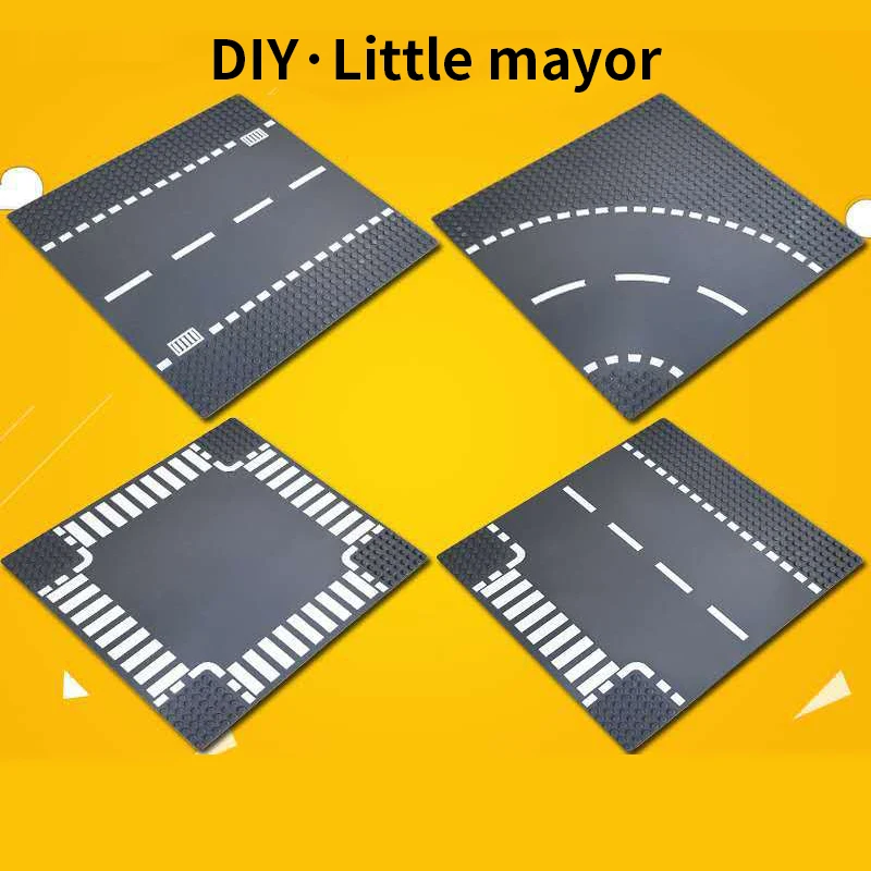 Placa Base Clásica para Bloques de Construcción, Figuras de Tráfico y Carreteras con Vista a la Ciudad, Ladrillos de Construcción, Puntos, Placas Base de Plástico, Accesorios