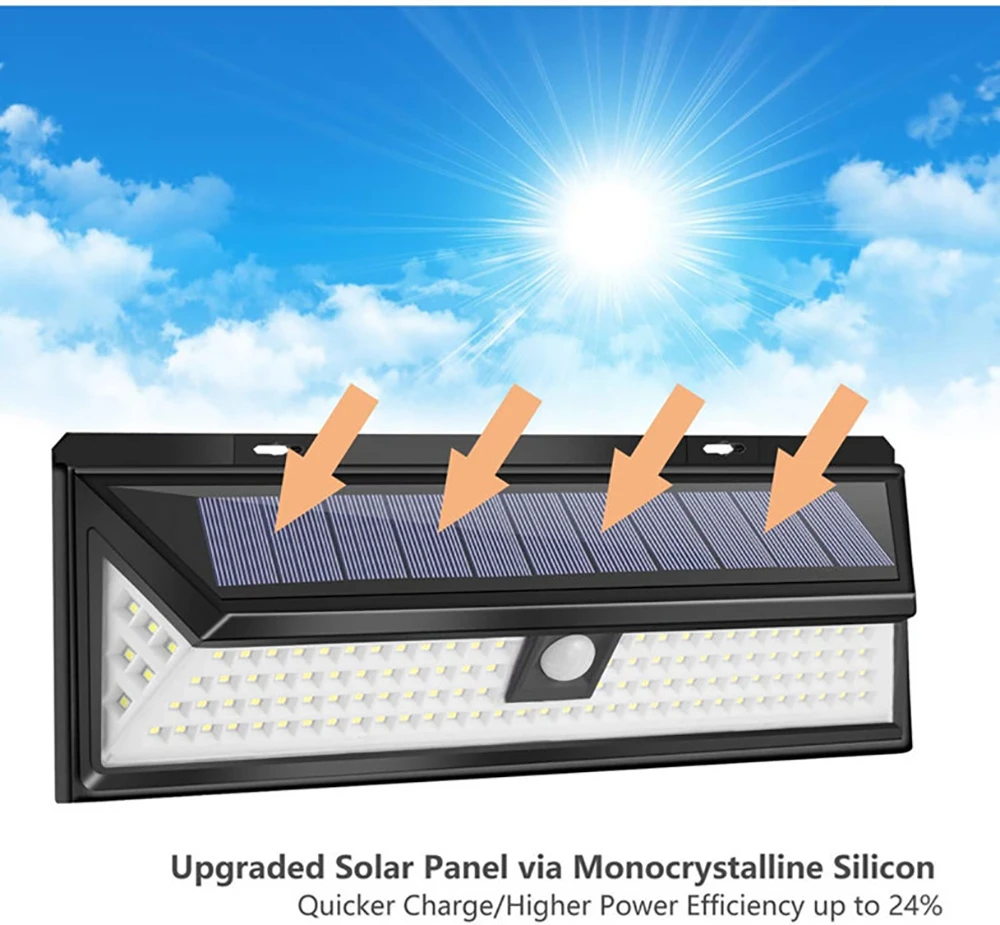 Luz LED de colector Solar para exteriores, luz de pared con Sensor, 118 luces, 4400mAh, iluminación fuerte, luz con Sensor Solar para decoración de jardín