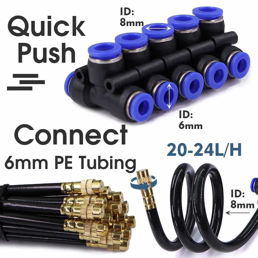 Sistema de enfriamiento por nebulización de bomba autocebante de 1/4" 4/6 mm 60 w 360 °   Pulverizadores atomizadores con boquilla curva, riego de jardín, desempolvado