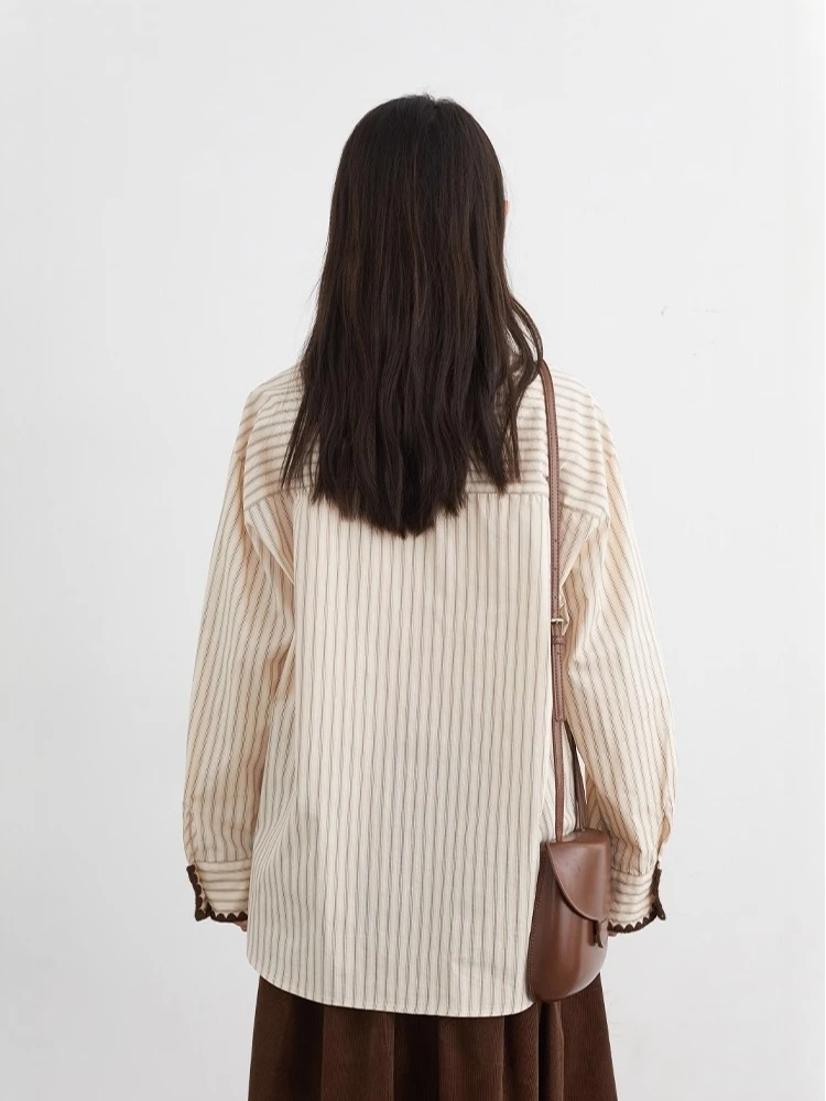 Camisa de Moda CHIC VEN para Mujer, Blusa Holgada a Rayas de Manga Larga, con Botones de Mariposa, de Algodón, para Otoño e Invierno 2026