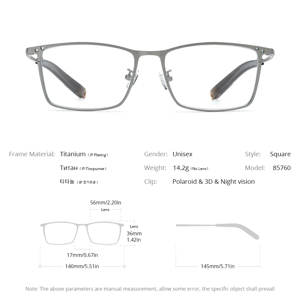 Montura de gafas FONEX de titanio para hombre, gafas cuadradas con Clip magnético con visión nocturna 3D y lentes polarizadas, gafas japonesas 85760