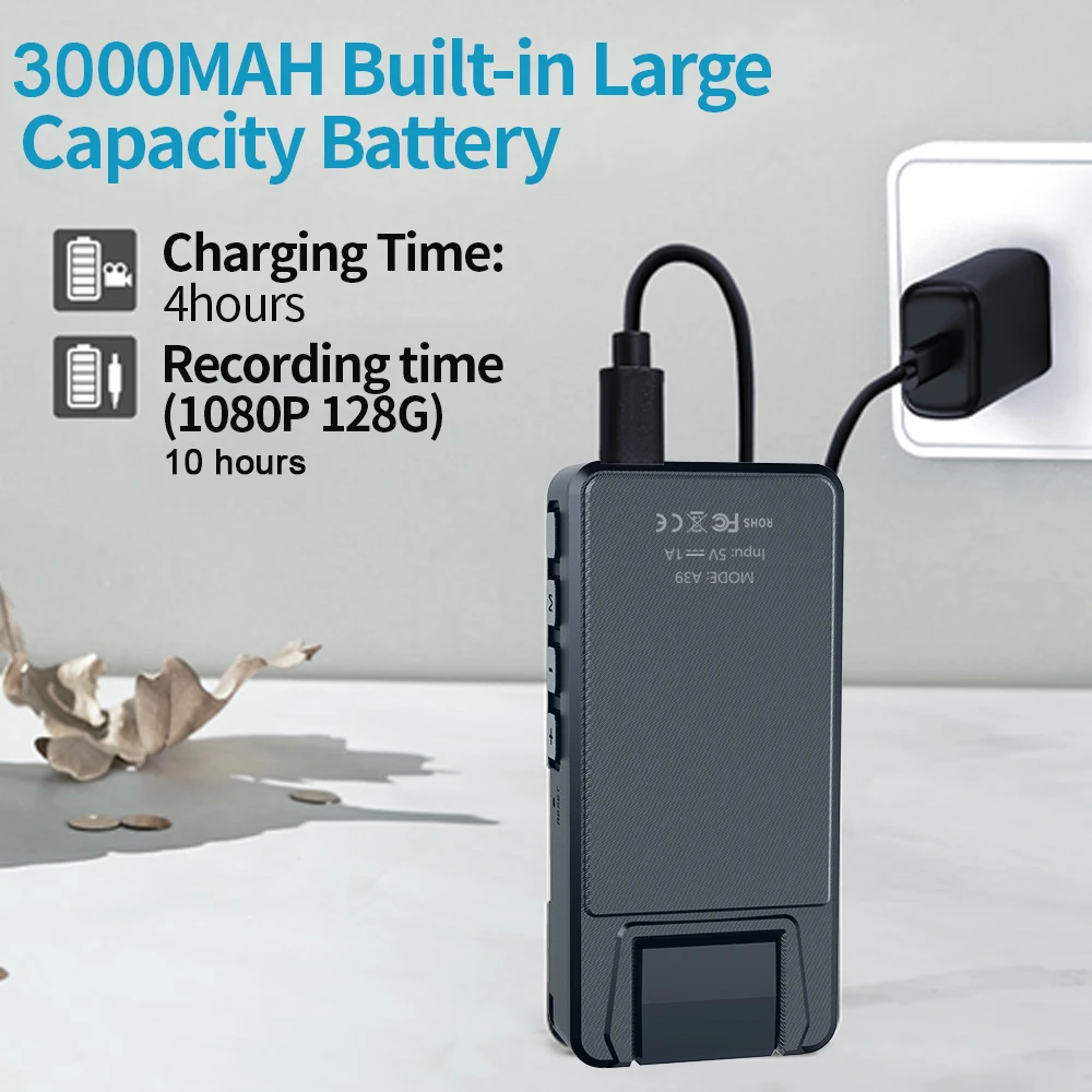 Vandlion A39 Full 1080P HD Mini cámara 3000mAh Videocámara Body Mount Cam Pequeña 180 °   Cámara giratoria para bicicleta, cámara web DVR para coche DV deportiva