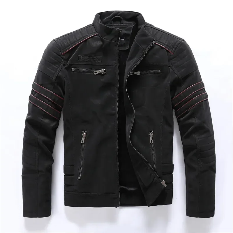 Chaqueta de cuero sintético para motociclistas, modelo de invierno 2026, estilo vintage, con forro polar, cálida, con múltiples bolsillos, chaqueta de cuero para hombre, con cremallera, ideal para el otoño.