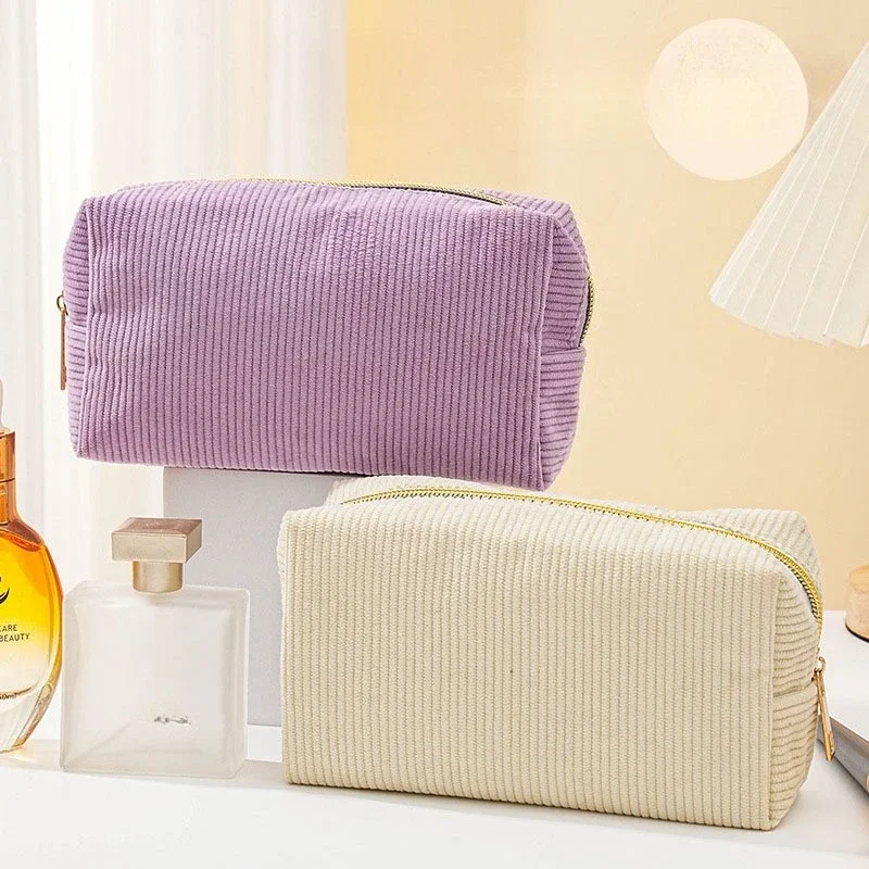 Linda Bolsa de Cosméticos de Pana para Niñas, Bolsa de Maquillaje Espaciosa, Organizador de Papelería Duradero, Estuche para Lápices, Útiles Escolares y de Oficina