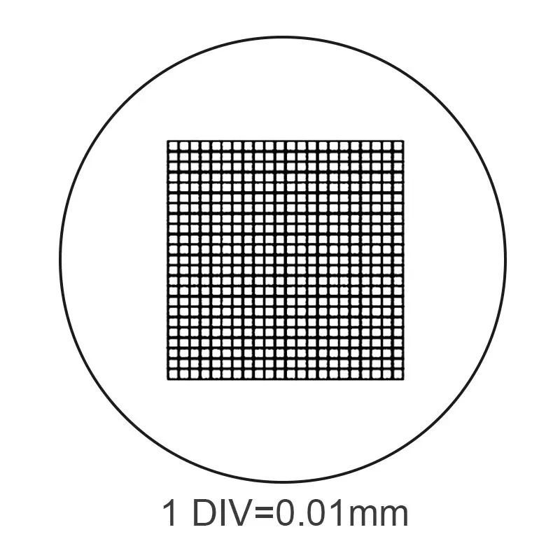 Micrómetro DIV, diapositivas de calibración de escenario de microscopio de 0,01mm, rejilla de red de vidrio óptico, regla de medición 100x100, accesorios para microscopio
