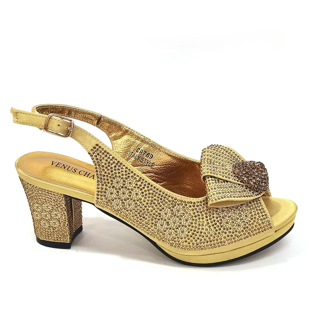 Venus Chan 2024, diseño italiano, estilo femenino, zapatos y bolso de boda de Color dorado, decoración completa de diamantes, bolsas con cierre de Metal