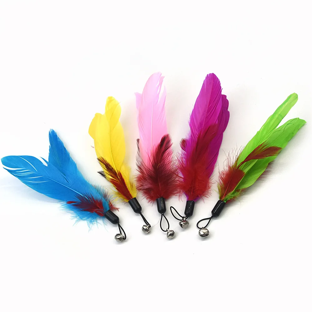 Divertidos juguetes interactivos para gatos, palo de teaser de plumas, caña de pescar retráctil de tres secciones, felpa colorida con campanas, suministros para mascotas