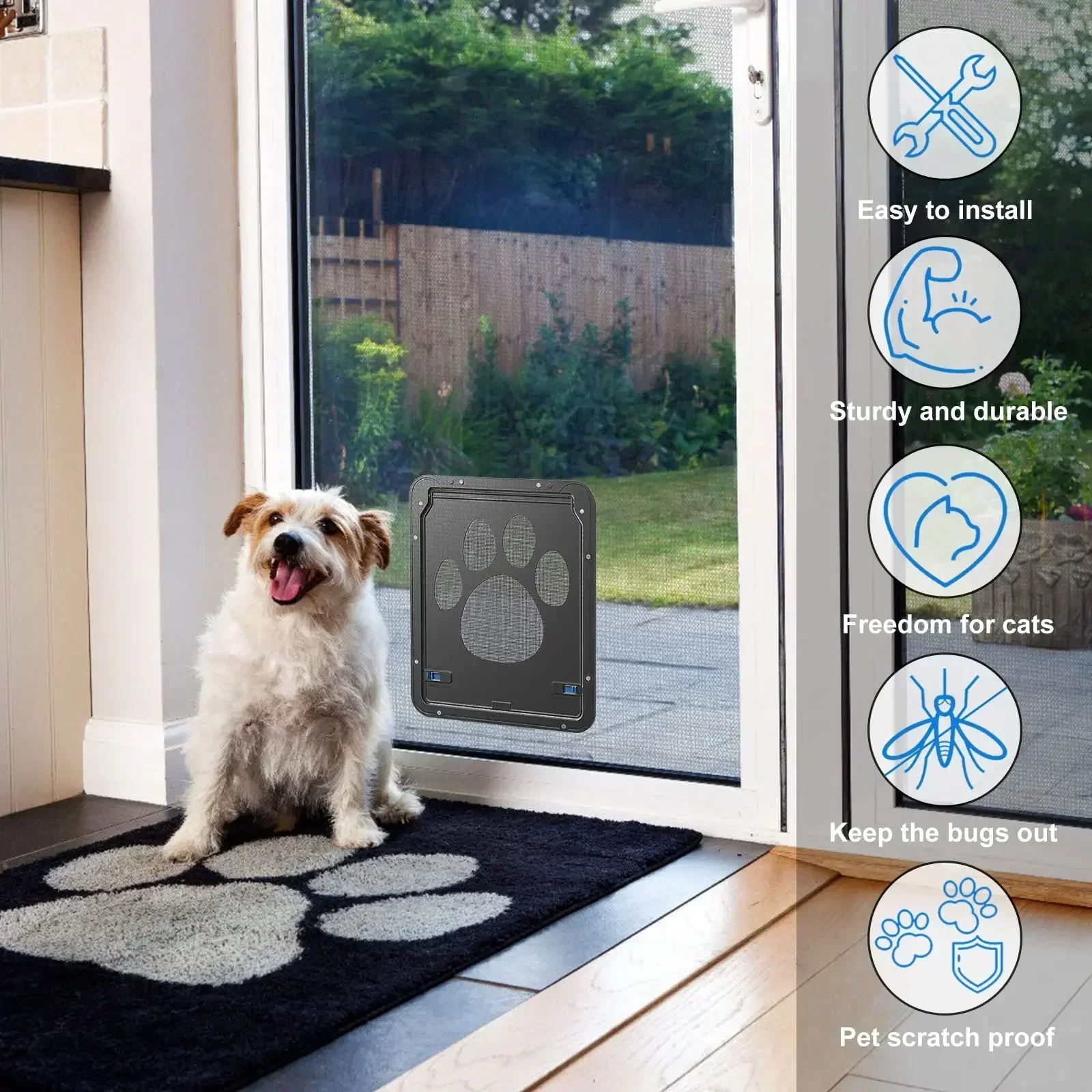 Puerta para mascotas, nueva pantalla magnética bloqueable segura para exteriores, perros, gatos, ventana, puerta, casa, ingresa libremente, bonito jardín a la moda, fácil instalación