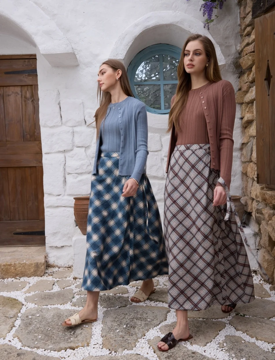 Falda cruzada vintage AS SS26 a cuadros, de una pieza, con cintura ajustable de 2 cm, a la moda para mujer.