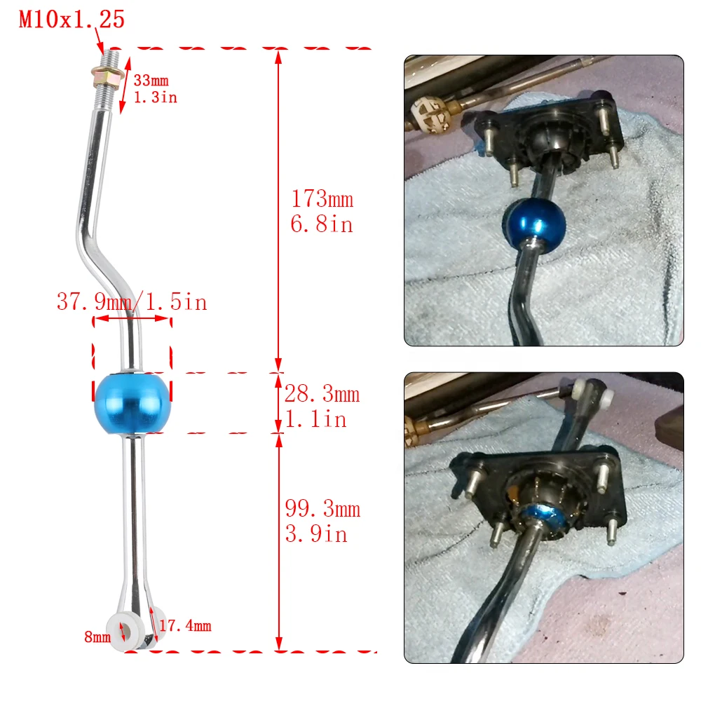 Palanca de cambios de tiro corto de aluminio M10X1.25 palanca de cambios corta para Peugeot 206 99-00