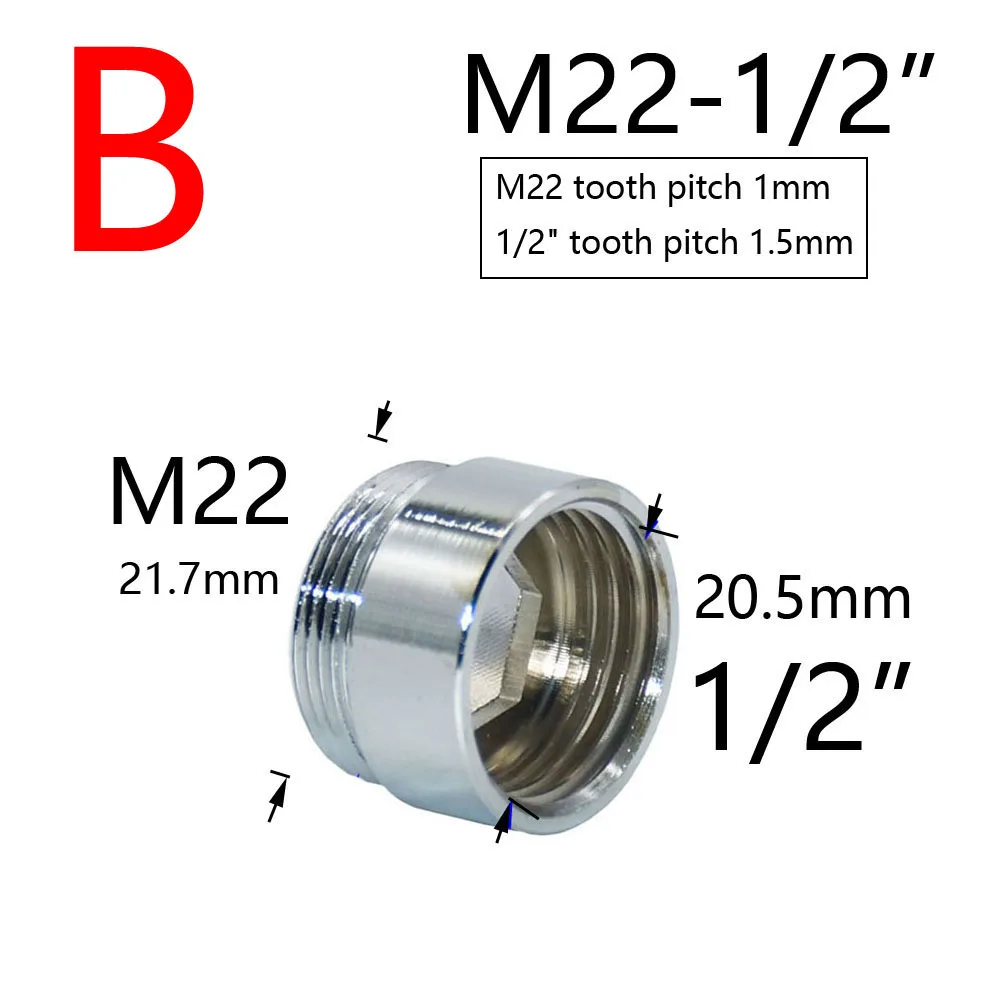 Acoplador de grifo de agua de latón plateado, accesorios de conector de rosca de 1/2 a M16 M18 M20 M22 M24 M28 para burbujeador de cocina y baño