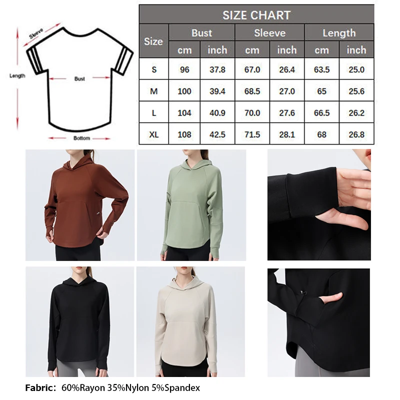 Sudadera de manga larga para mujer, Sudadera con capucha holgada y transpirable de Color sólido, Top para correr al aire libre, ropa de entrenamiento femenina, ropa deportiva
