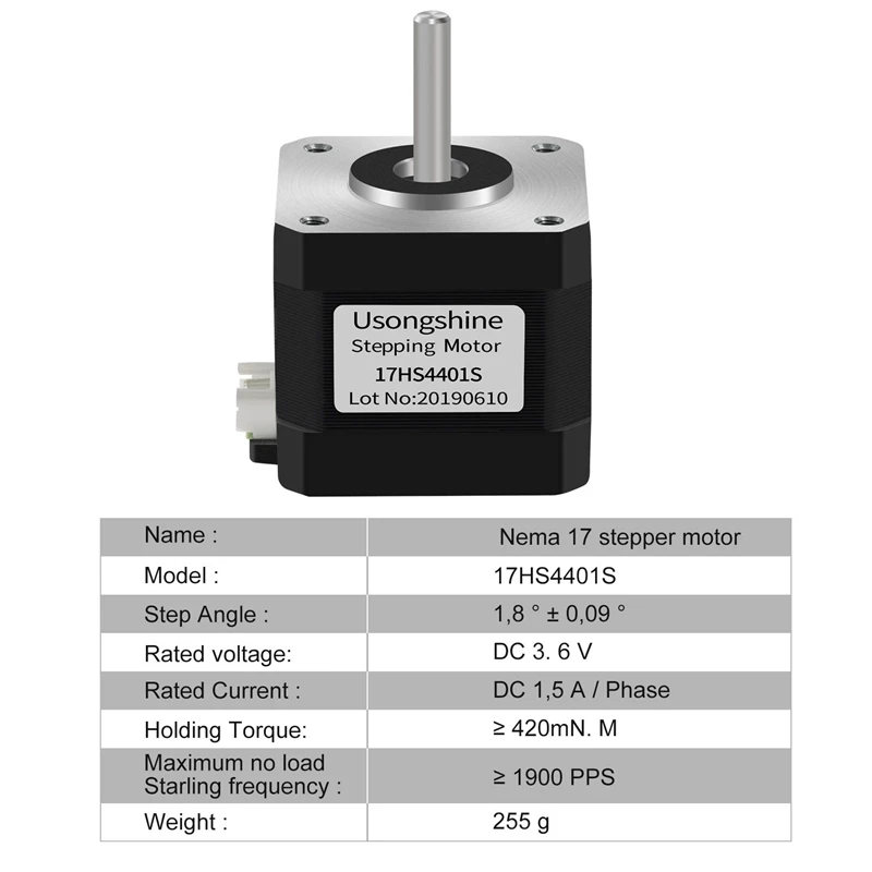 Motor paso a paso Nema17 17HS4023 17HS4401S 4Motor 2BGYH 4 conductores 1.0A 13N.cm para máquina de grabado láser CNC piezas de impresora 3D