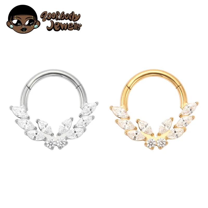 ASTM F136 titanio Laurel mariposa CZ segmento con bisagras nariz anillo Piercing 16G Seg Clicker tabique cartílago Tragus hélice pendiente