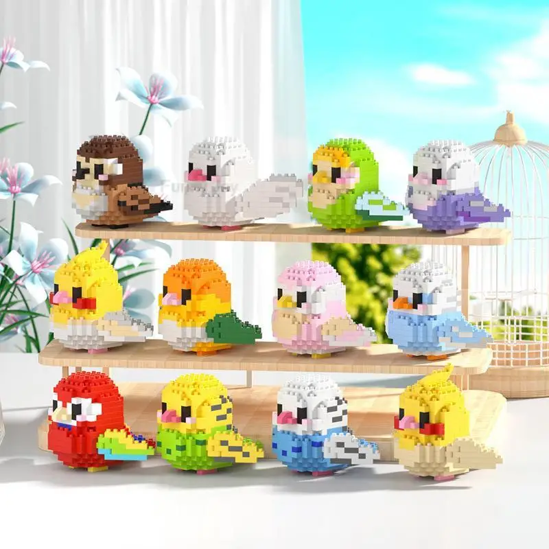 Juego de bloques de construcción pequeños de pájaro bonito Kawaii, juguetes educativos creativos de construcción para niños y niñas, juguetes adecuados para decorar